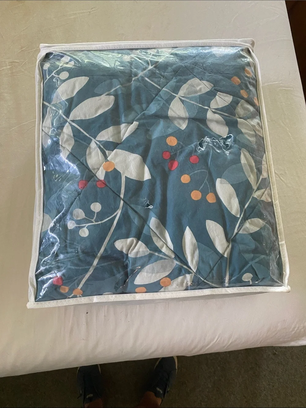 The Company Store Teal Blue Botanical Throw with light blue Leaf Motif